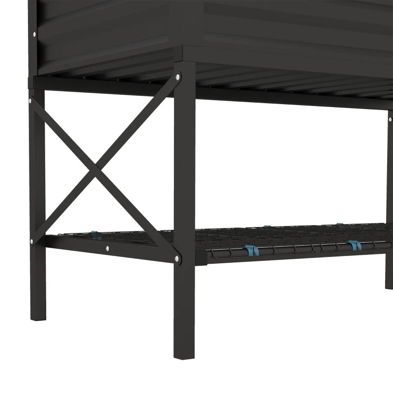 Galvanized Raised Garden Bed, Metal Planter Box with Bed Liner and Storage Shelf, for Vegetables Flowers Herbs, Black