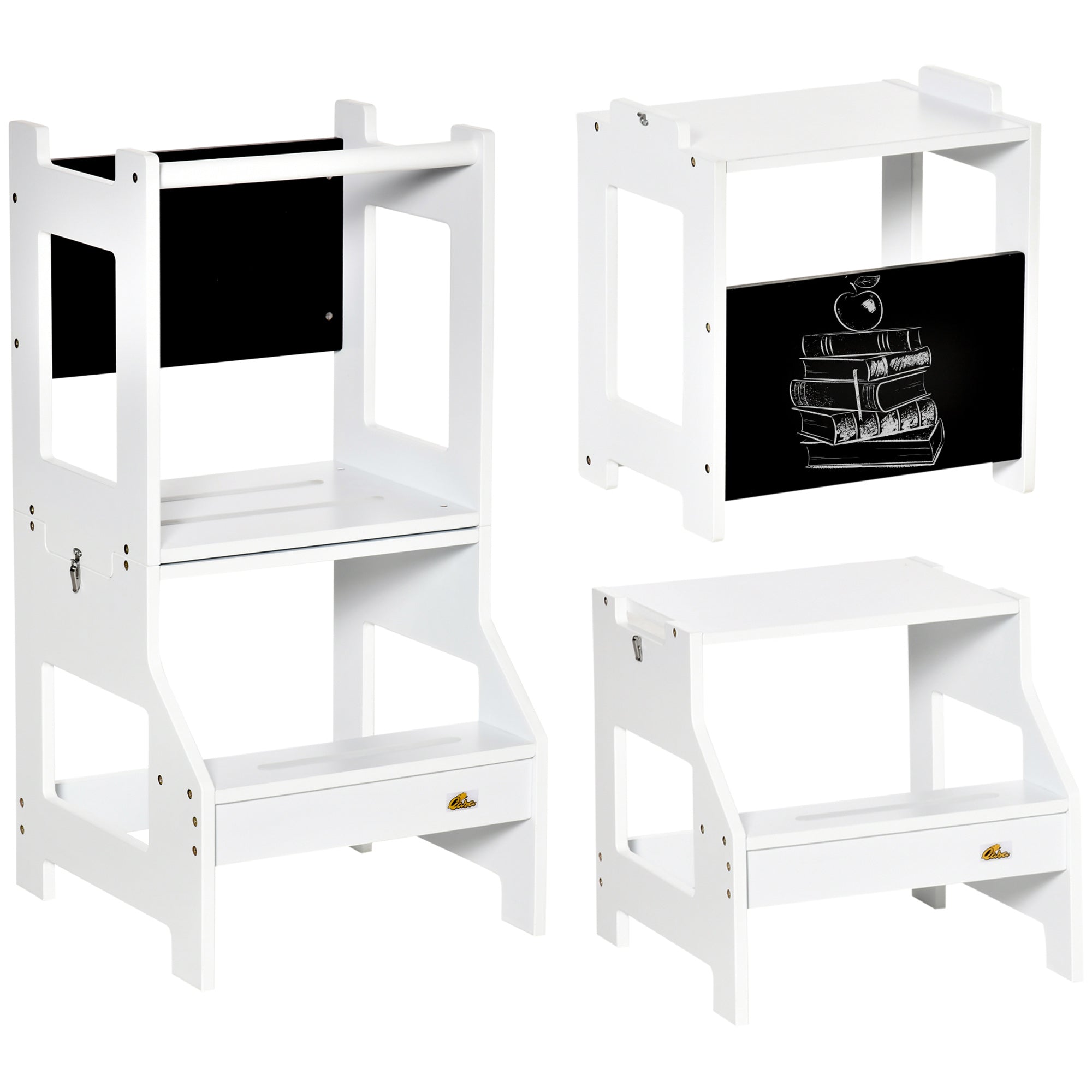 HOMCOM 2-in-1 Versatile Wonder: Convertible Kids Step Stool to Table & Chair Set, Playful White Finish for Learning & Fun