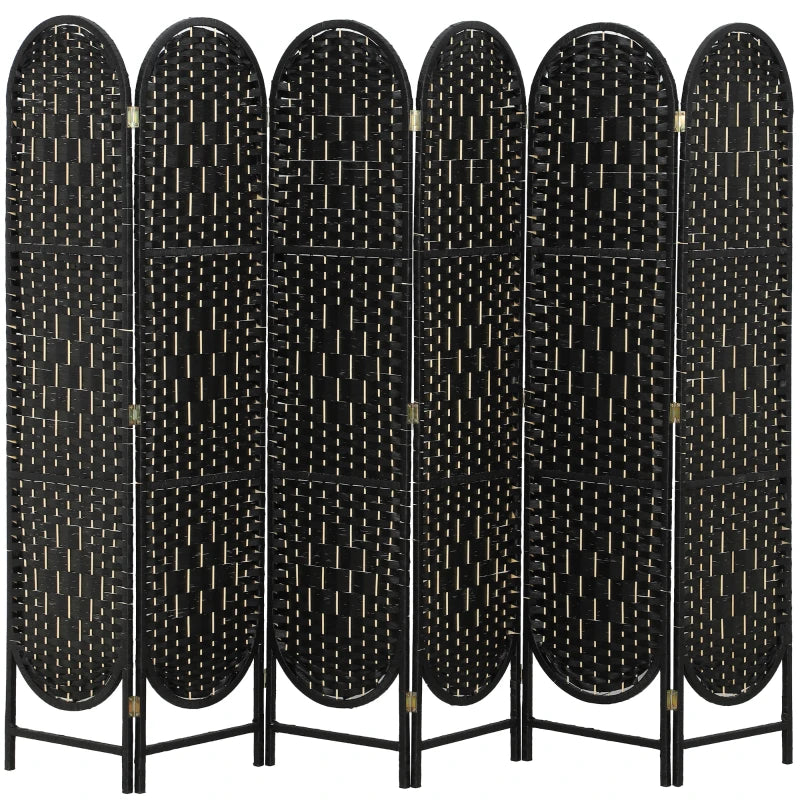 Bohemian Privacy Screen, Folding Room Divider with 6 Panels and Arched Top for Bedroom Living Room Office, Black