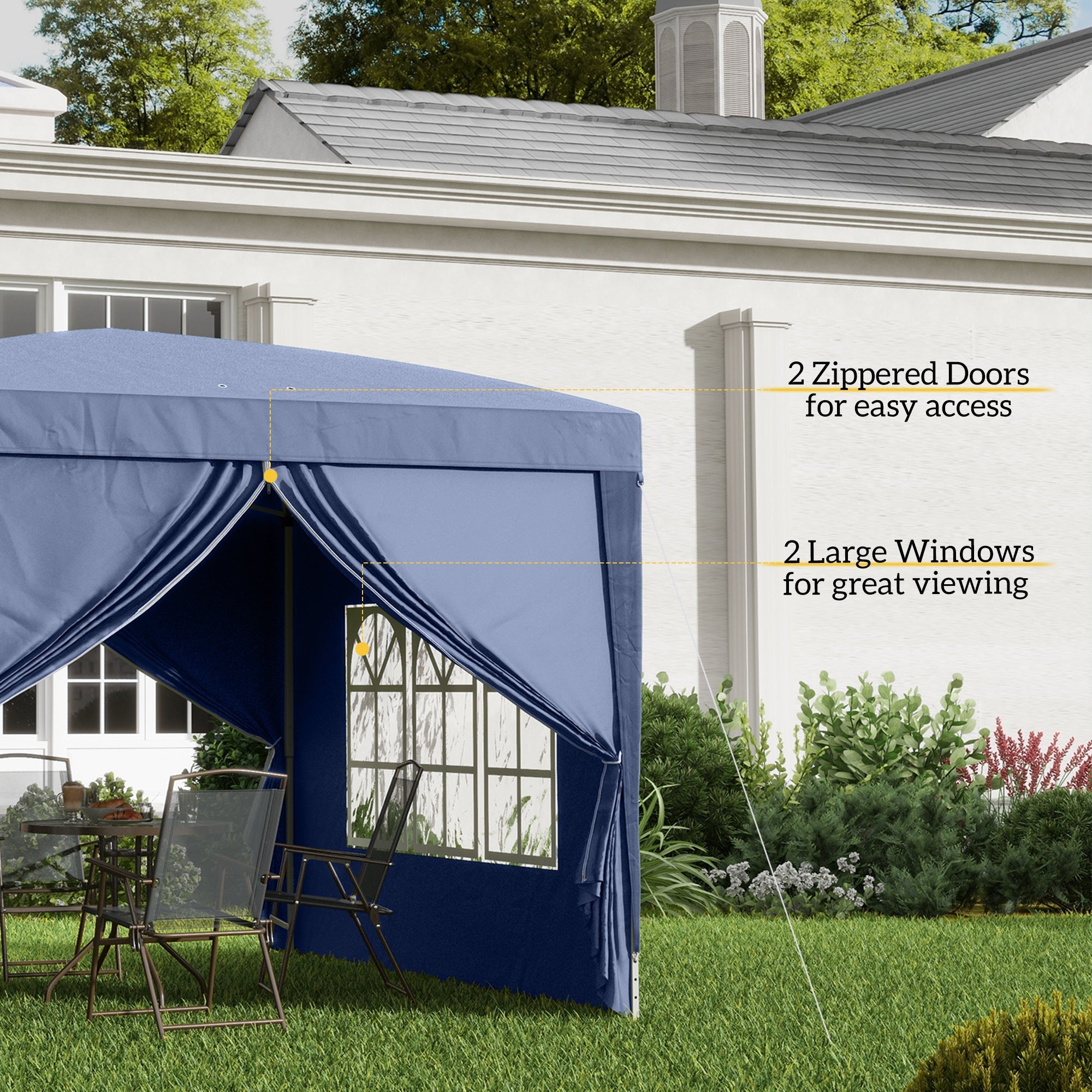 Outsunny 10'x10' Pop Up Canopy Tent Gazebo for Outdoor Parties Weddings Events Portable Folding Steel Frame Blue