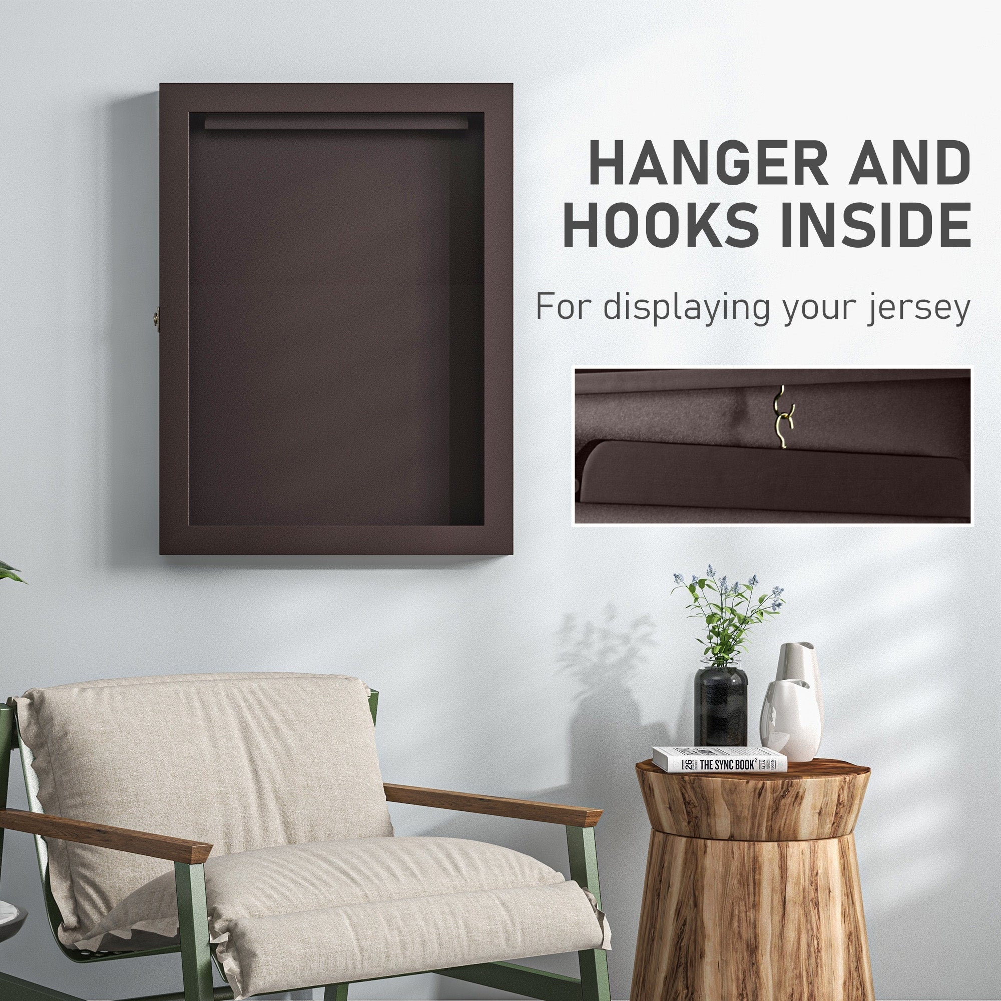 HOMCOM Sports Jersey Display Case 28"x35" Shadow Box for Hockey Basketball Football Baseball Collectibles Brown