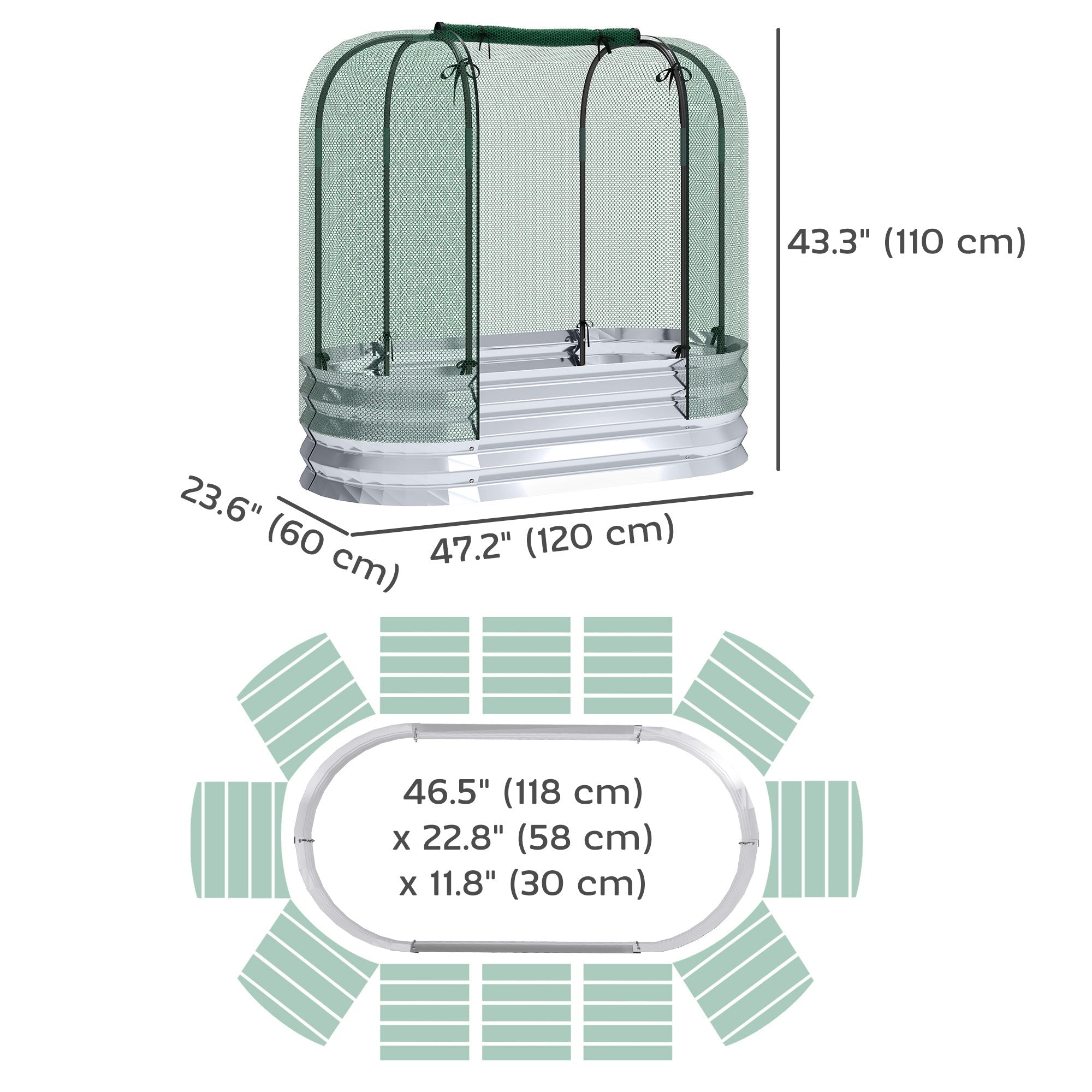 Outsunny Galvanized Raised Garden Bed with Crop Cage Protection Net Cover, Outdoor Planter Box for Vegetables, Flowers, Herbs