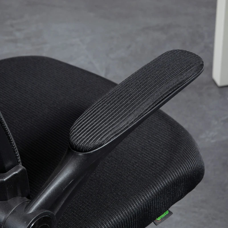 Mesh Office Chair, Swivel Desk Chair with Lumbar Back Support, Adjustable Height, Flip-Up Arm, Black