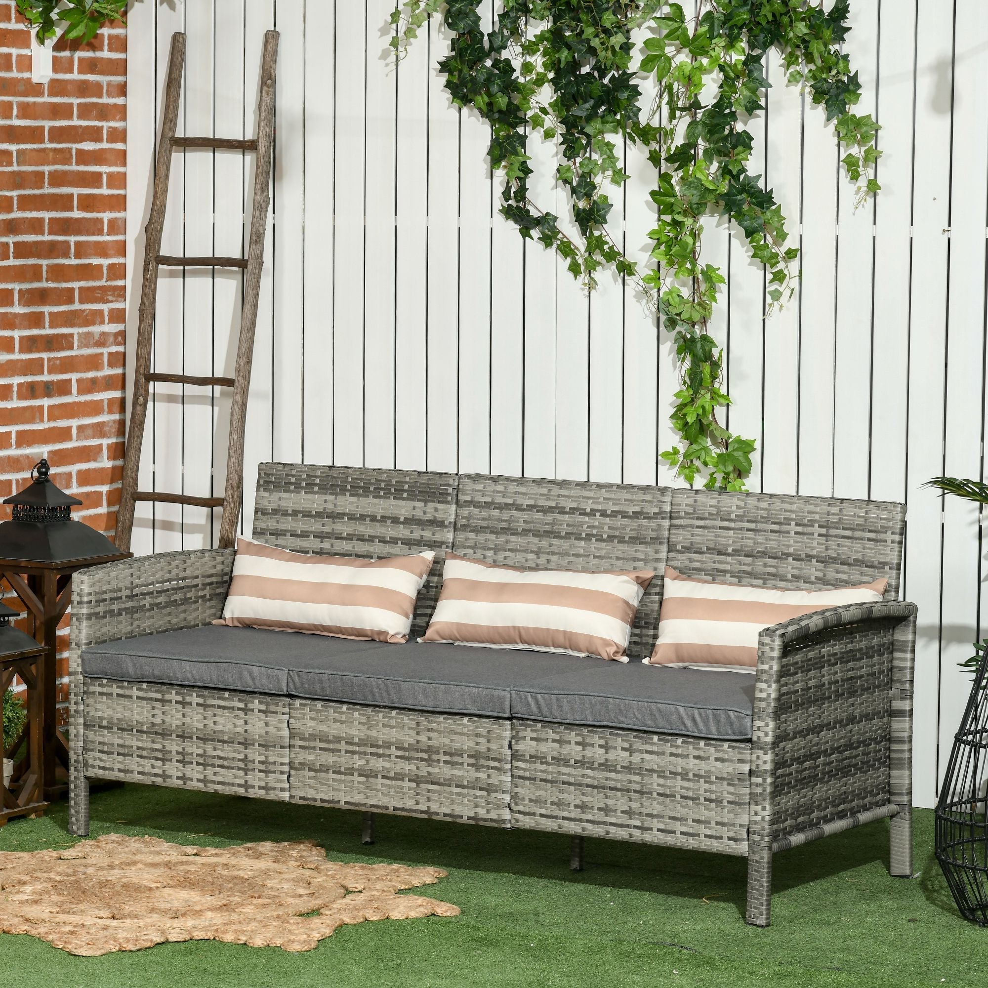 Outsunny Wicker Lounge Ensemble: 3-Seater PE Rattan Outdoor Sofa, Patio Conversation Set with Removable Cushions Grey