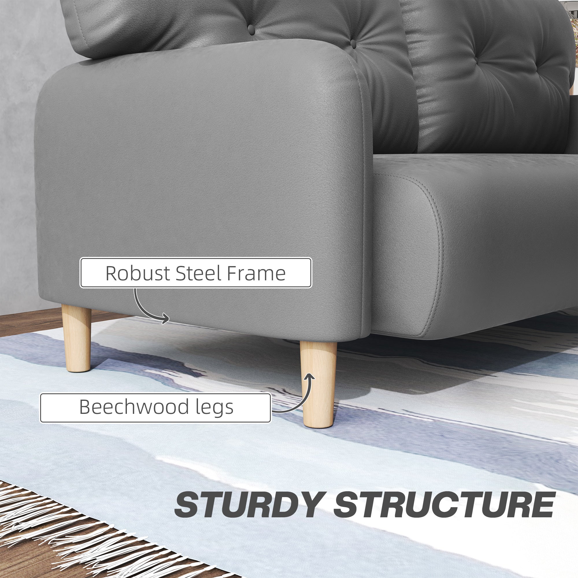 HOMCOM Loveseat Sofa 58" 2 Seat Modern Upholstered 2 Seater Couch Solid Wood Frame Grey Furniture