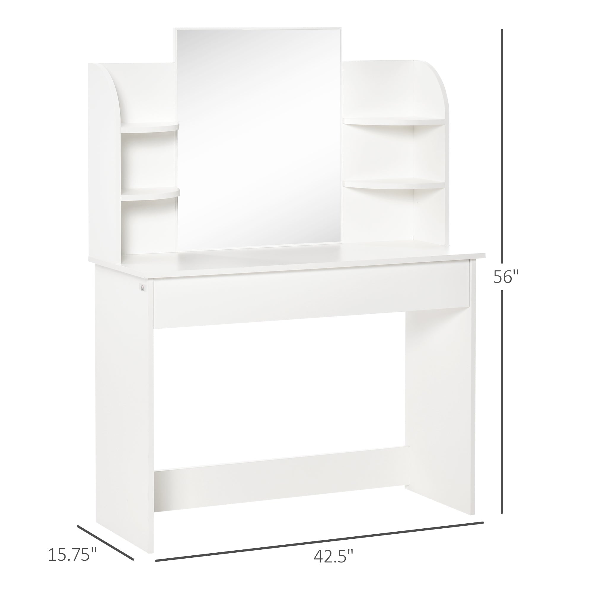 HOMCOM Dressing Table Vanity Set with Makeup Mirror Large Drawers Open Shelf for Bedroom White