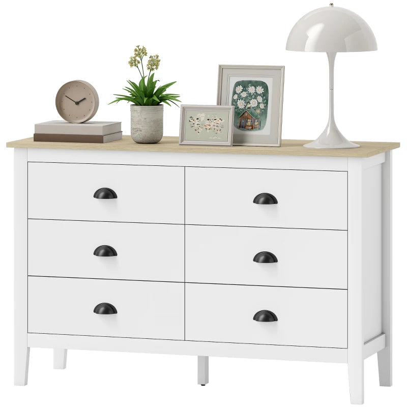 Chest of Drawers with Quiet Slides, Modern 6 Drawer Dresser for Bedroom, Closet, Living Room, Entryway, White