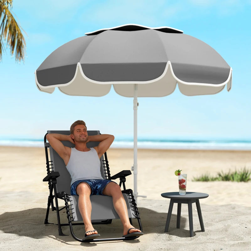 6 ft Beach Umbrella Portable with Sand Anchor, Carry Bag, Adjustable Height & Tilt, UPF50+ UV Protection, Grey