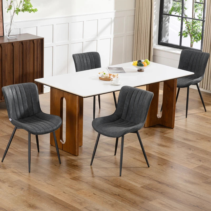 Dining Chairs Set of 4, PU Leather Upholstered Kitchen Chairs with Backrest and Steel Legs, Black