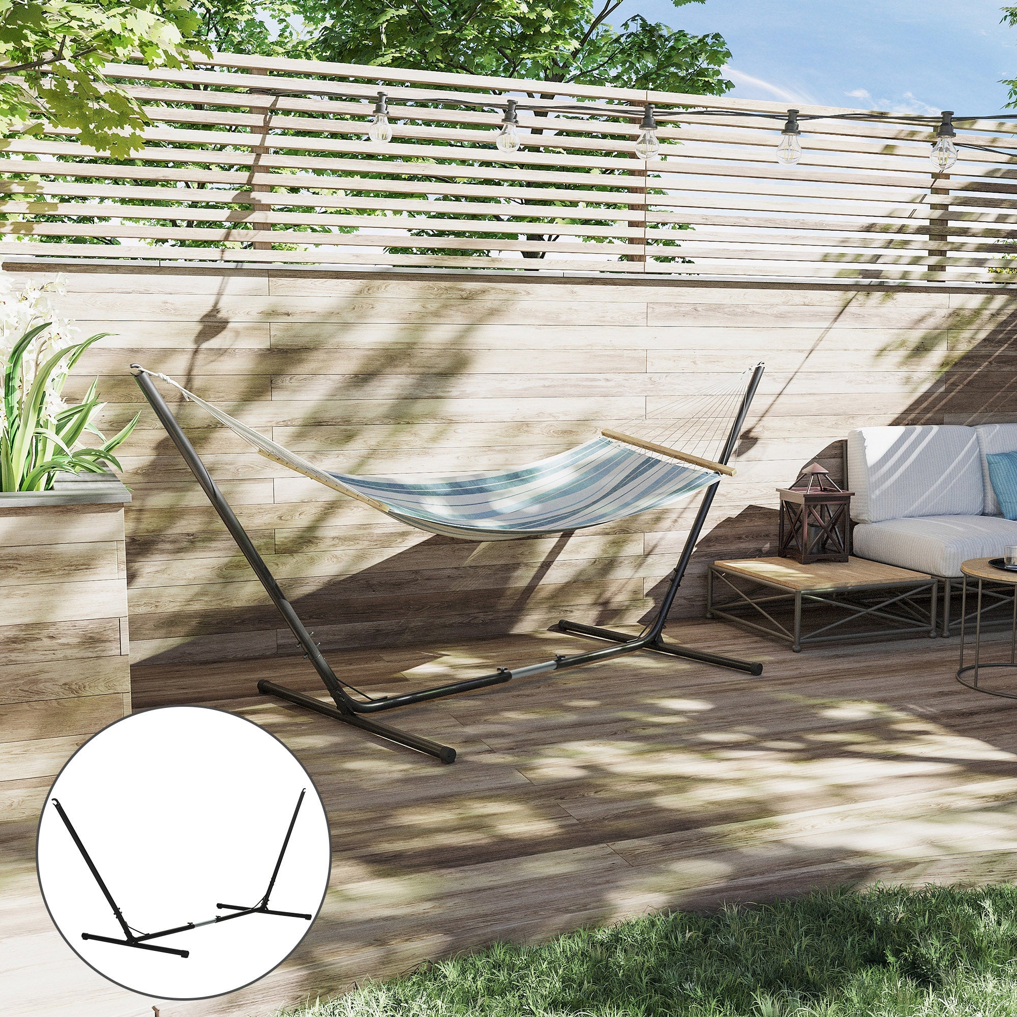 Outsunny 12ft Steel Hammock Stand, Adjustable Universal Fit Metal Swing Stand for Outdoor Comfort, Black