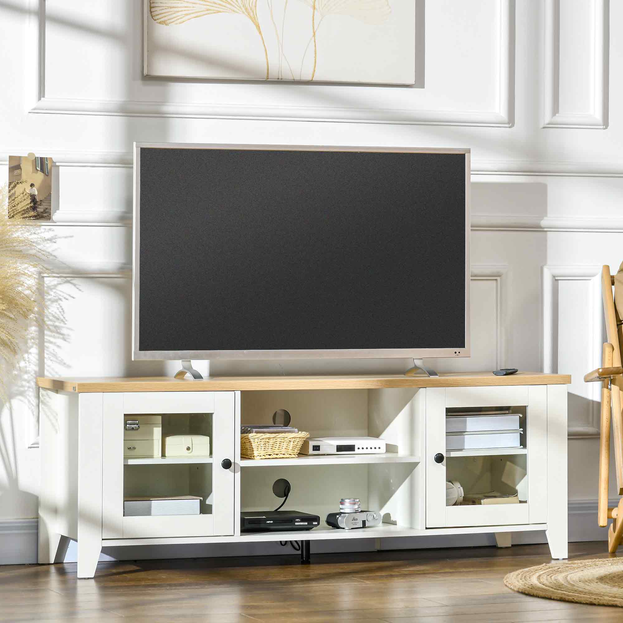 HOMCOM Wooden Entertainment Ensemble: TV Stand for 60" Screens, Console with Storage Doors for Living Room, Bedroom
