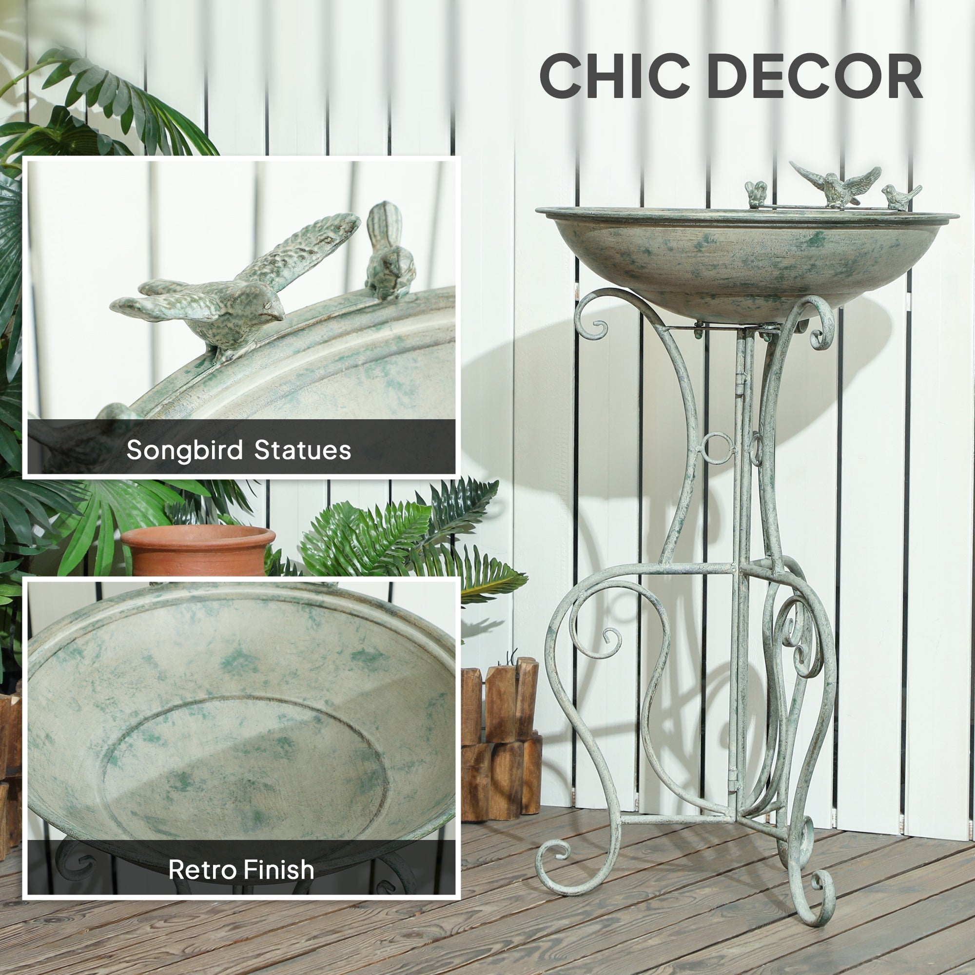 Outsunny Metal Bird Bath for Outdoors, 19.3" Tall Round Birdbath with Bird Statues and Decorative Stand, Freestanding Bird Feeder for Garden, Yard, Patio Decor, Bronze