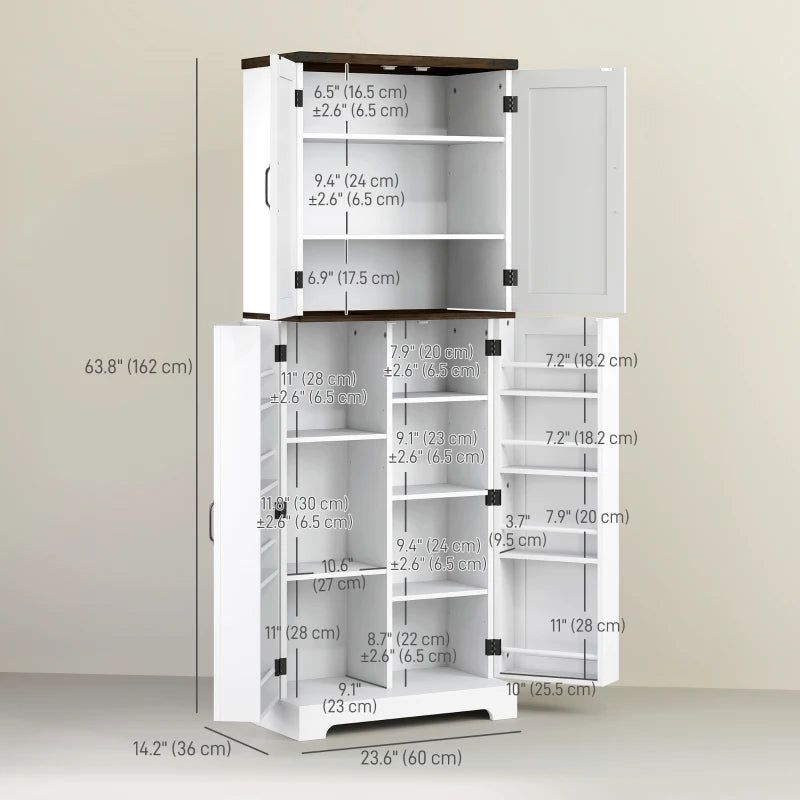 64" Tall Kitchen Pantry Cabinet with Spice Racks and Adjustable Shelves, White