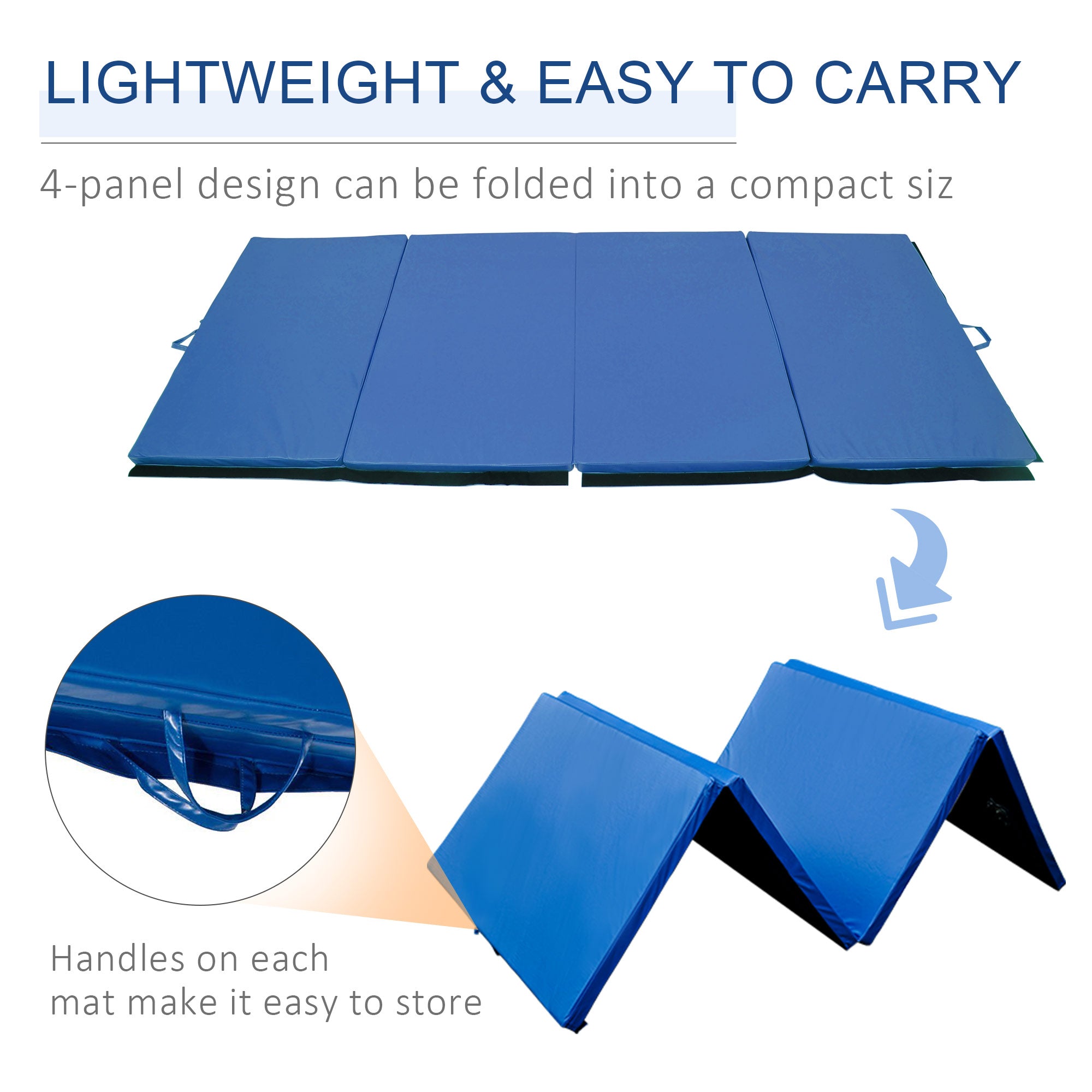 Soozier 4ft x 8ft Gymnastics Mat Tri-Fold Exercise Tumbling Pad with Handles for MMA Martial Arts Stretching Blue