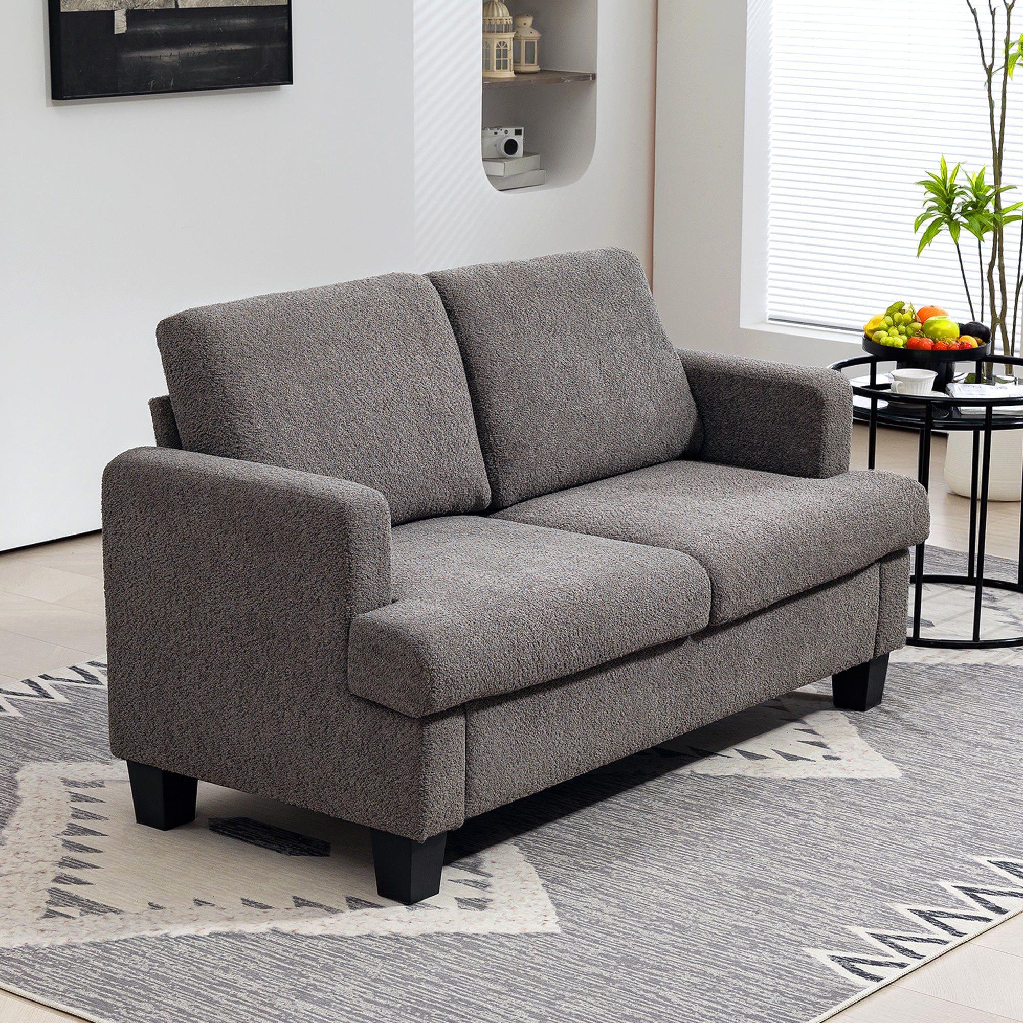 HOMCOM 54.3" Loveseat Sofa, 2 Seater Sofa with Removable Cushions, Small Couch with Tapered Legs for Living Room, Dark Grey