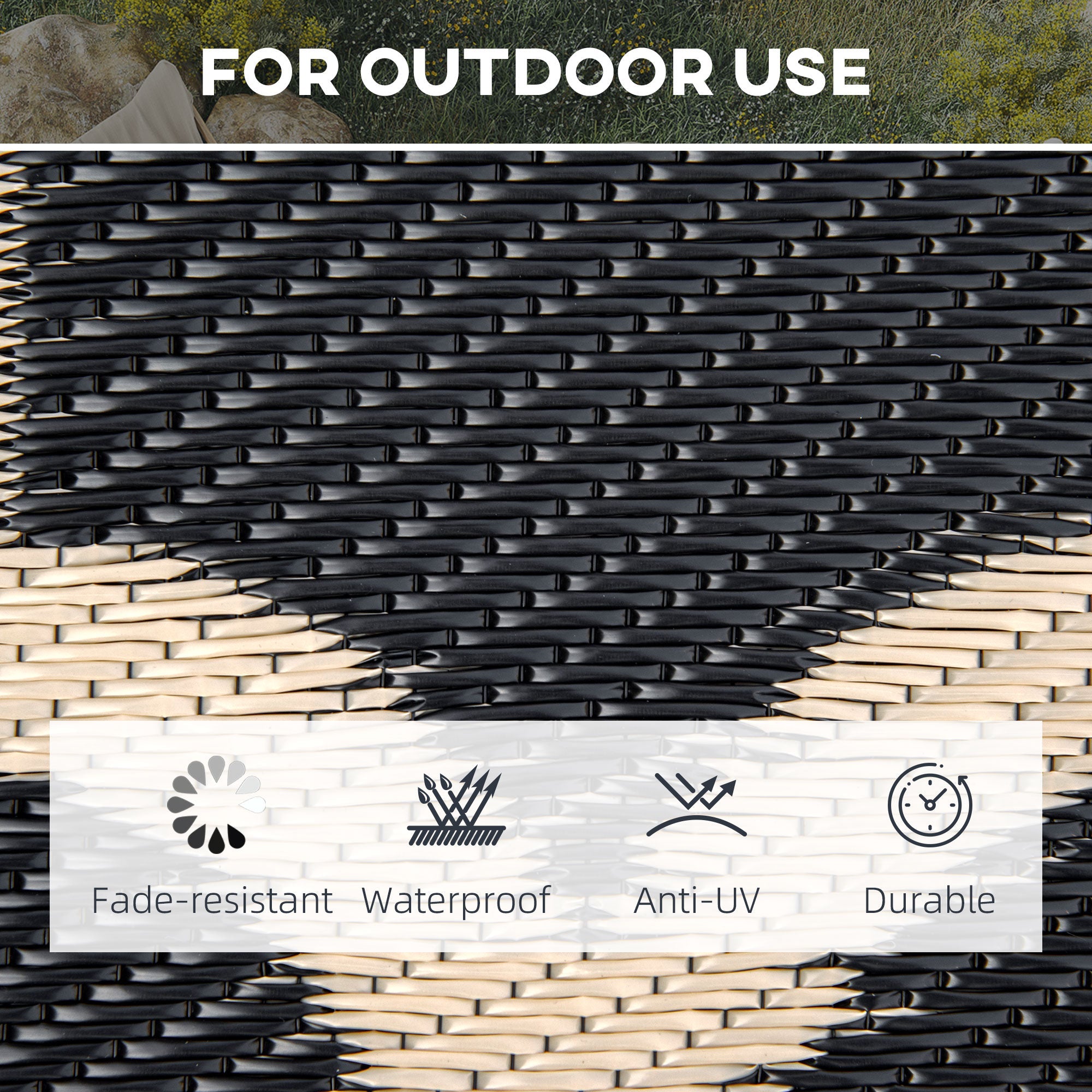 Outsunny Reversible 9'x12' RV Outdoor Rug - Durable Patio Mat in Black, Ideal for Backyard, Deck, Beach & Camping Adventures