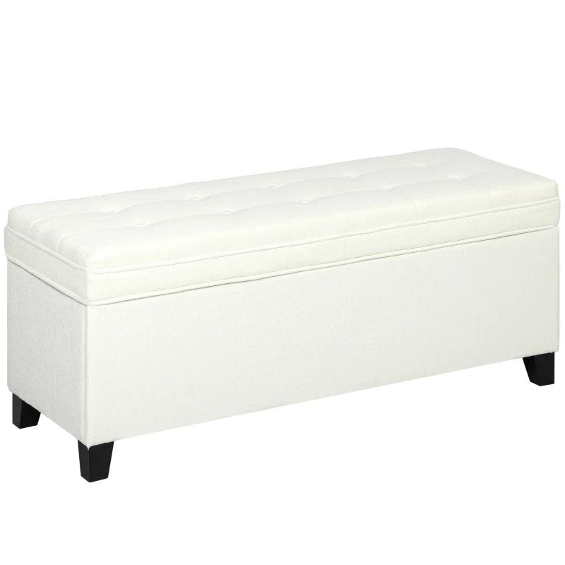 Storage Ottoman Bench, Foot Rest with Safety Hinges, 47 Inches Linen Storage Chest for Living Room, Cream White