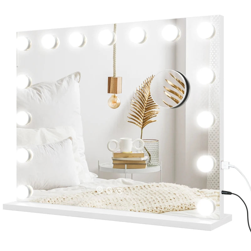 Hollywood Makeup Mirror with Lights, 3 Lighting Modes, USB Charging Port, Tabletop or Wall Mounted, White