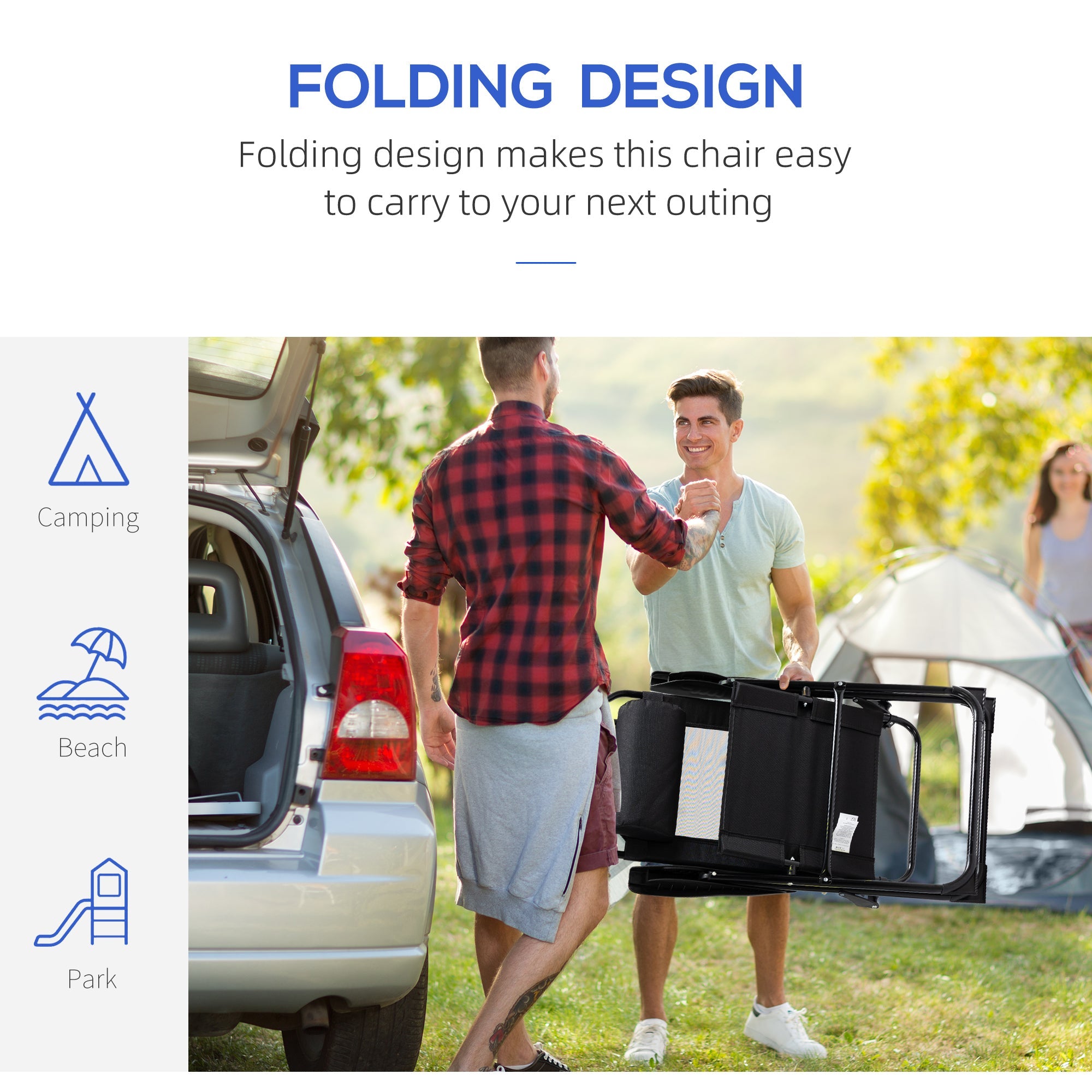 Outsunny Dual Camping Delight: Double Foldable Reclining Camping Chairs with Headrest, Black