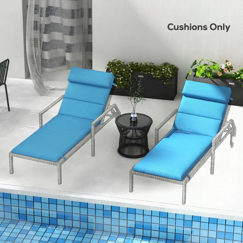 Patio Chaise Lounge Chair Cushions Replacement Sun Lounger Pads with Headrest and Ties, Set of 2, Turquoise