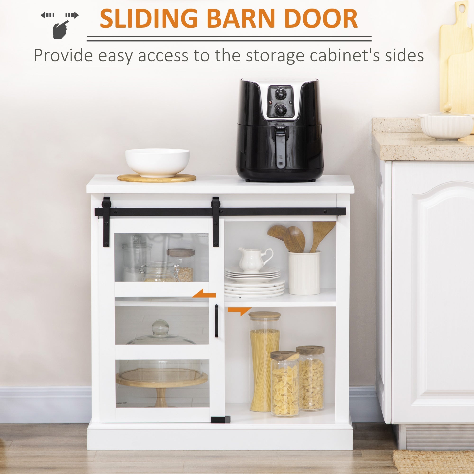 HOMCOM White Glass Door Kitchen Buffet: Sideboard Bar Cabinet with Sliding Door and Adjustable Shelf for Dining Room