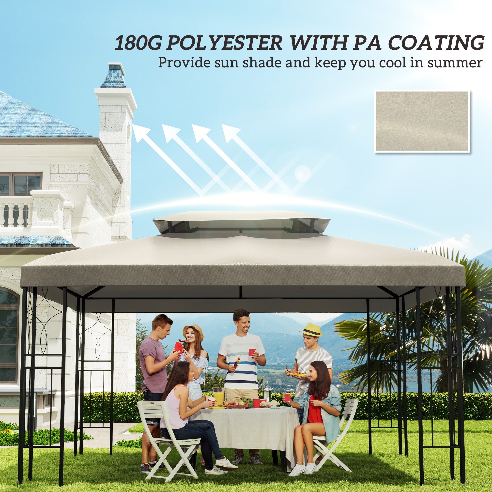 Outsunny 13' x 10' Gazebo Replacement Canopy Cream White UV Protection Top Cover for Outdoor Patio Garden Pavilion