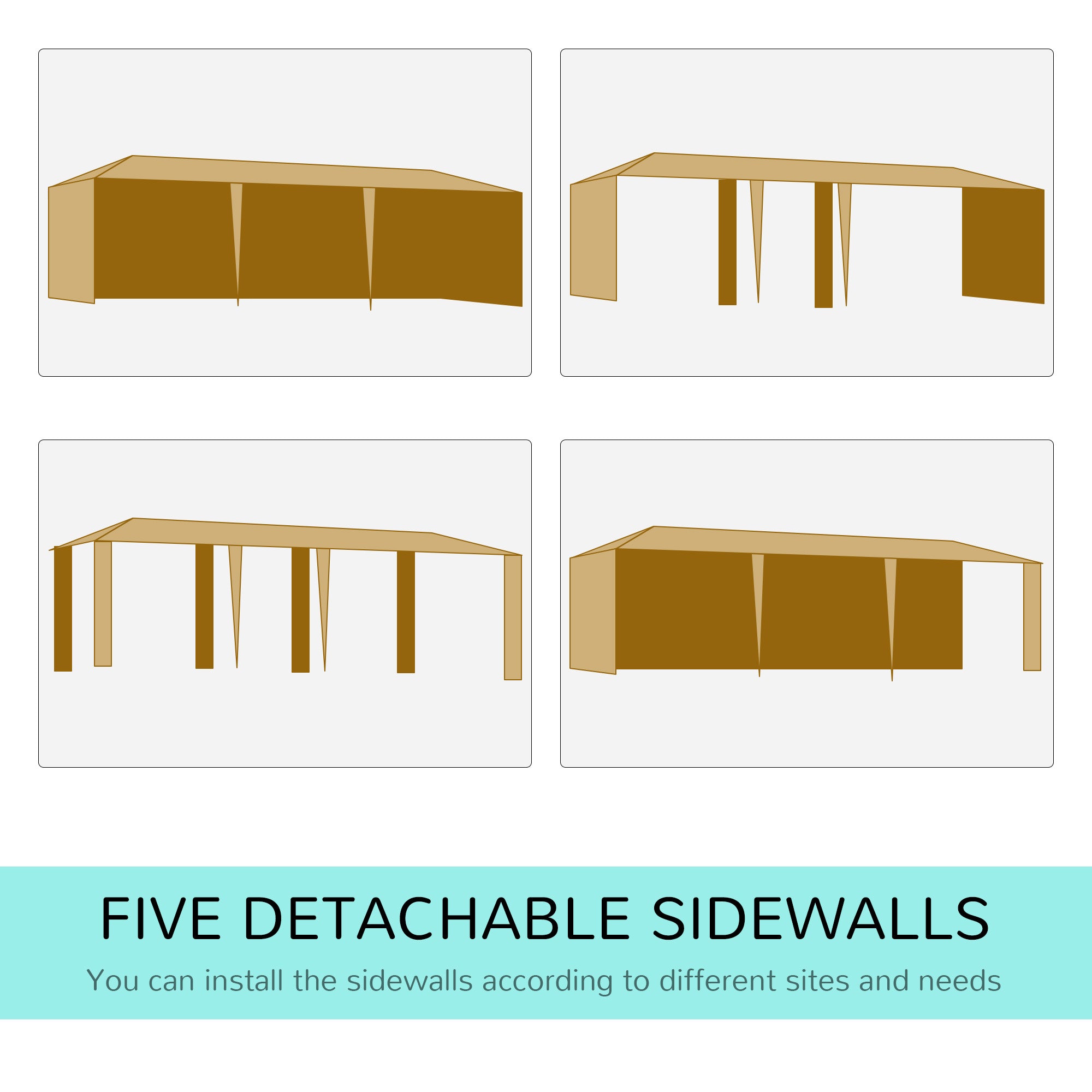 Outsunny 10 x 28ft Portable Party Tent, Gazebo Wedding Party Tent for Garden Dining and Outdoor with 5 Removable Sidewalls, White