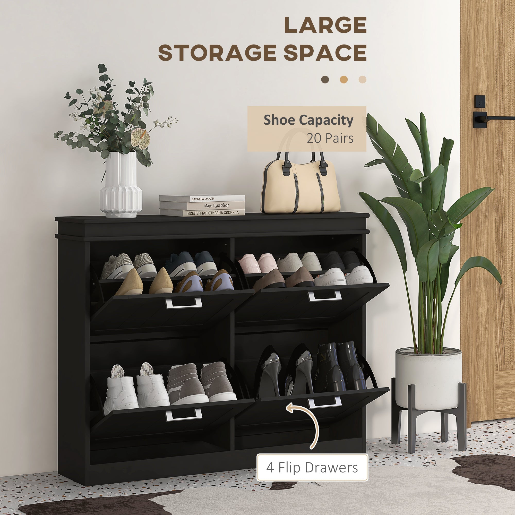 HOMCOM Shoe Storage Cabinet: Space-Saving Design with 4 Flip Drawers & Adjustable Shelves for 20 Pairs, Black