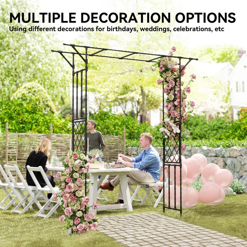 Garden Arch, PE-Coated Steel Outdoor Trellis Arbor for Climbing Plants, Wedding Arch, 70.9" x 15.7" x 84.6", Black