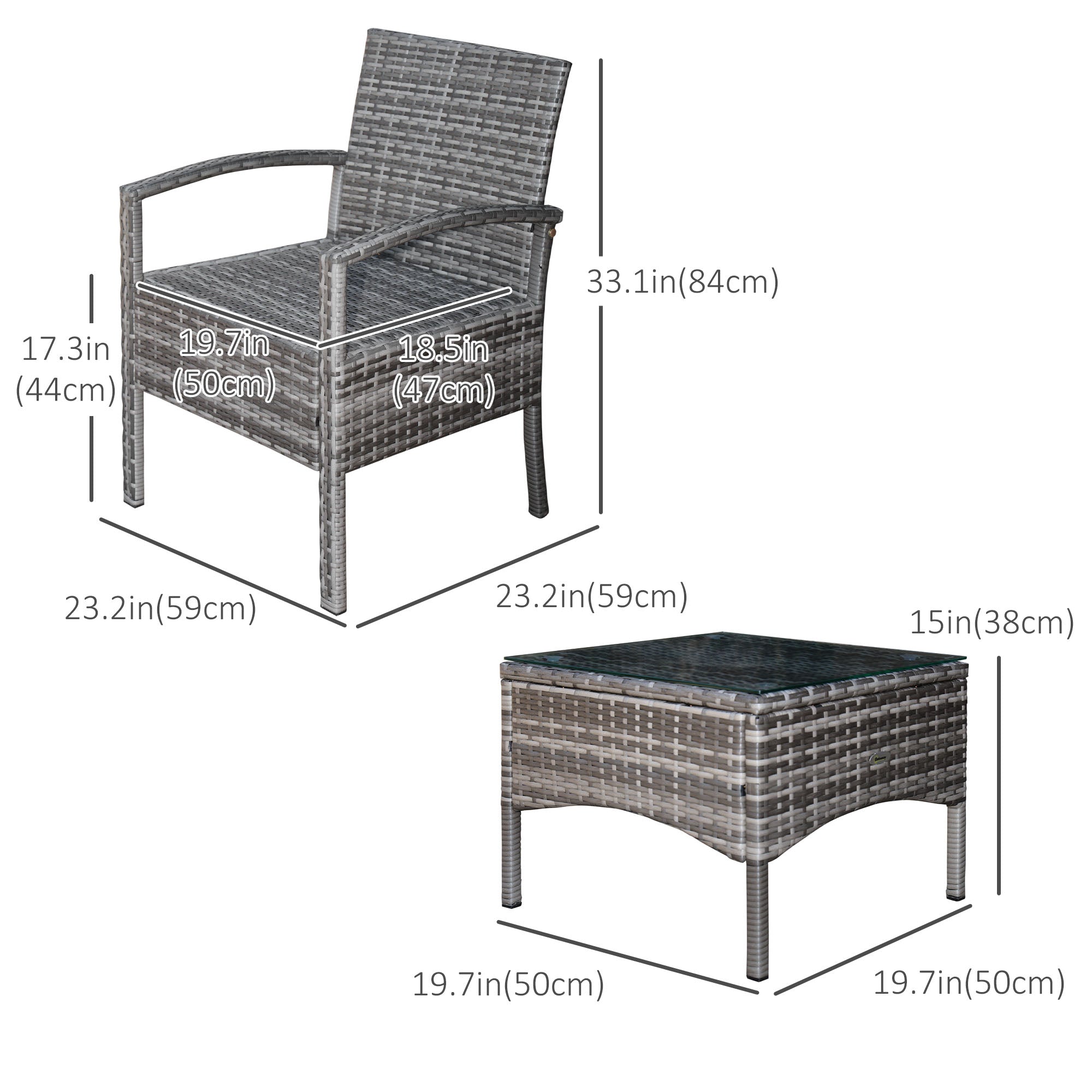 Outsunny Rattan Wicker 3pcs Coffee Set Blue Garden Chairs Table Outdoor Furniture Cushioned All Weather Patio
