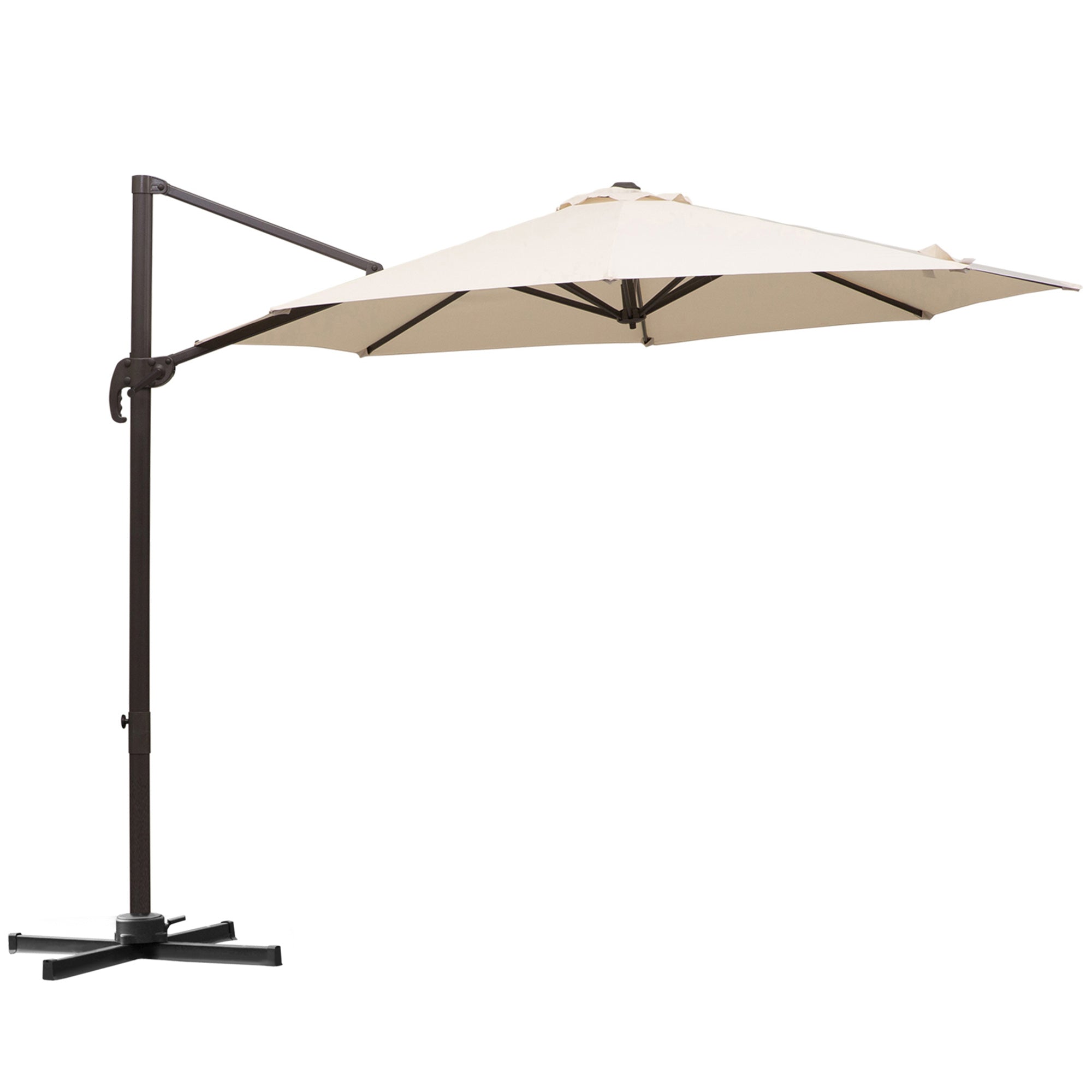 Outsunny Cantilever Umbrella Φ10ft Round Hanging Aluminium Patio 360° Rotatable Offset Parasol Cream White