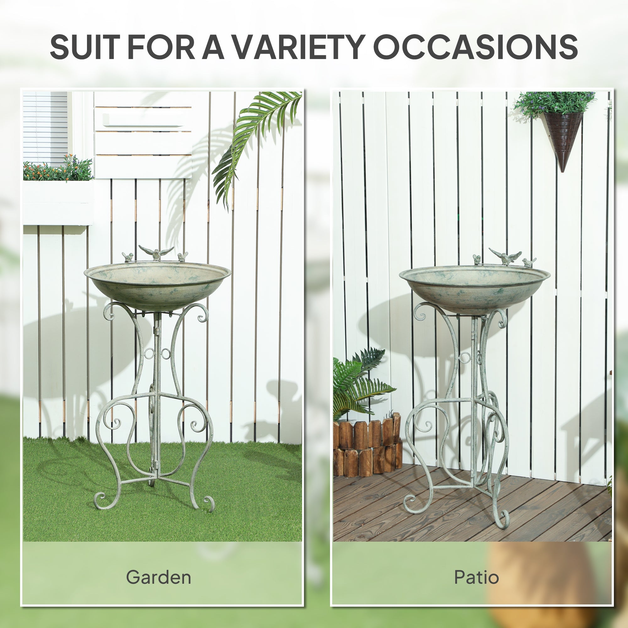 Outsunny Metal Bird Bath for Outdoors, 19.3" Tall Round Birdbath with Bird Statues and Decorative Stand, Freestanding Bird Feeder for Garden, Yard, Patio Decor, Bronze