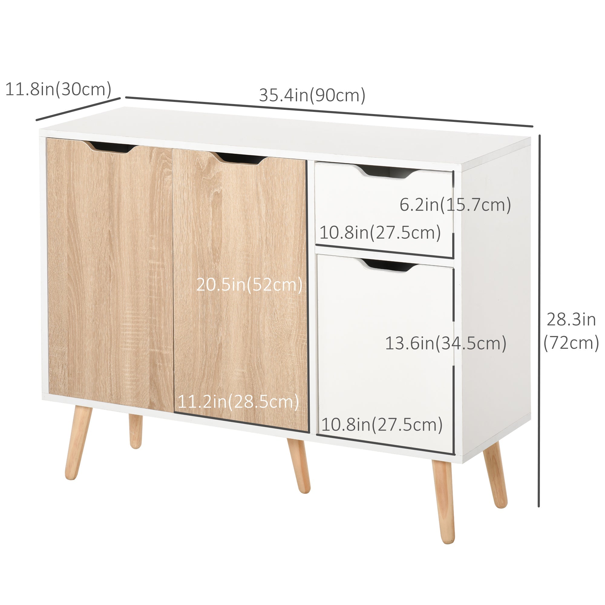 HOMCOM Kitchen Bar Cart White Natural Wood Top Wine Rack Drawers Trays Mobile Storage Island Furniture