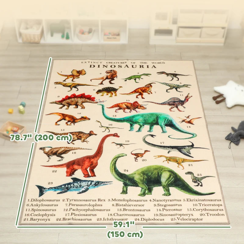 Qaba Large Play Mat 79" x 59", Crawling Mat for Toddlers, Living Room and Bedroom with Dinosaur Pattern