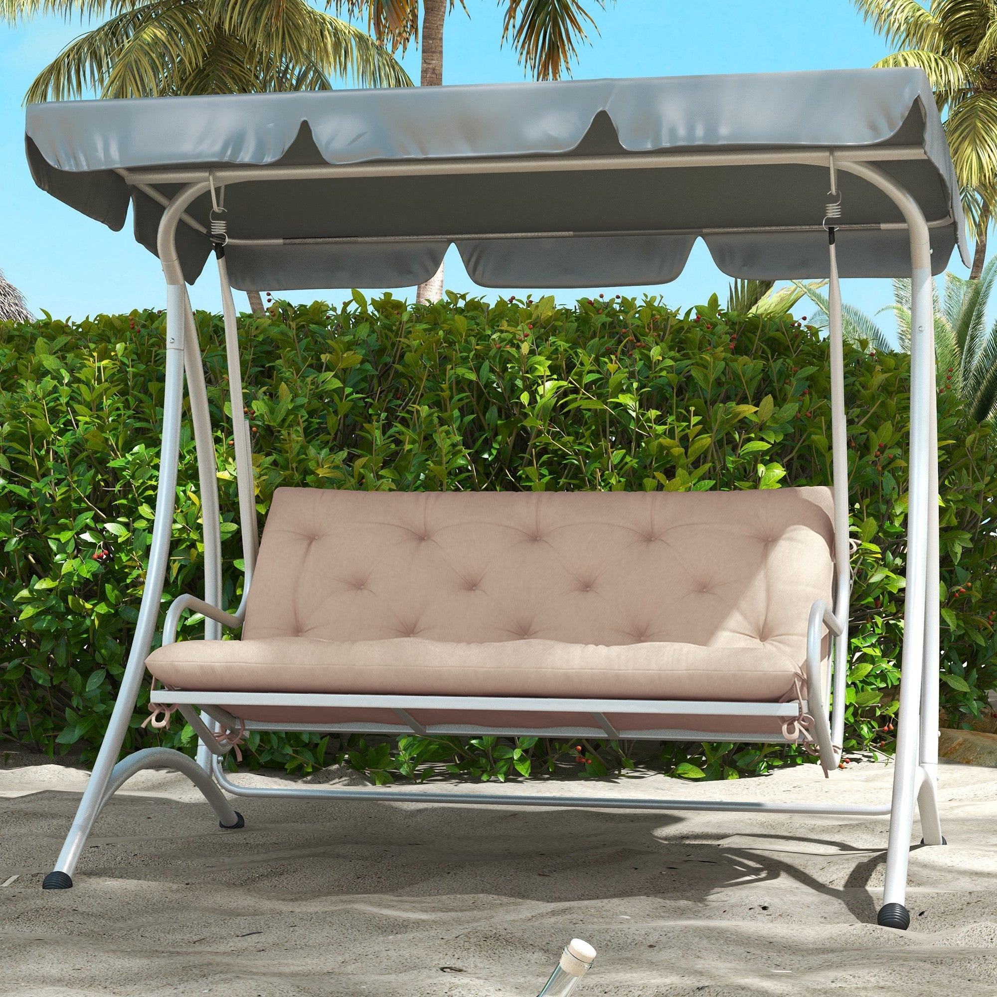 Outsunny 2-Person Patio Bench with Cushions & Backrest - Durable Outdoor Seating for Garden & Patio in Khaki