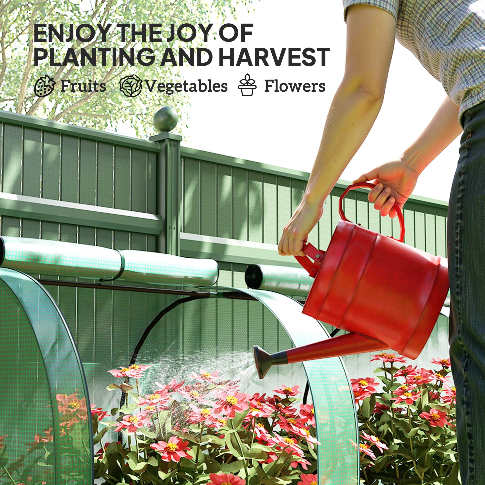 Outsunny 13' x 3.3' x 2.6' Mini Tunnel Greenhouse with PE Cover Garden Green Grow Shed with Steel Frame Zipped Doors, Green