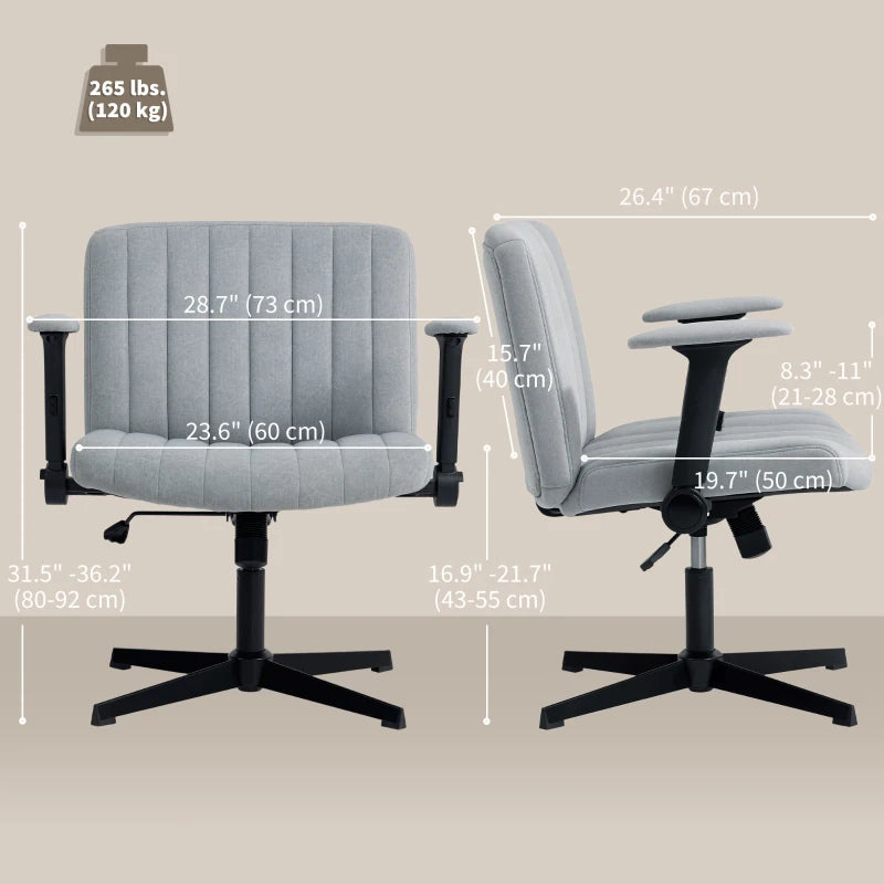 Criss Cross Chair with Flip-up Armrests, Wide Office Chair with Adjustable Height, Tilting, No Wheels, Grey