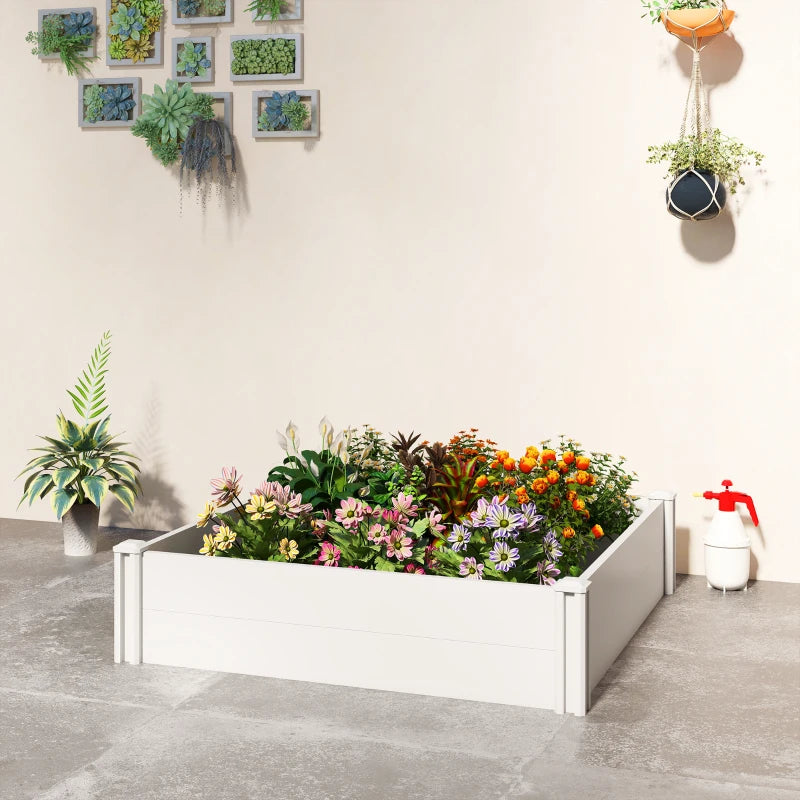 Vinyl Raised Garden Bed Kit, 3 x 3 x 1ft Modular Elevated Garden Box with Slotting Legs and Open Bottom, White