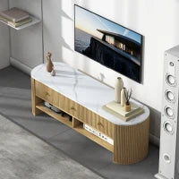 TV Stand, Modern TV Table with Marble-Effect Top, 3 Drawers and 2 Open Shelves for 32-65 Inch Television, Natural
