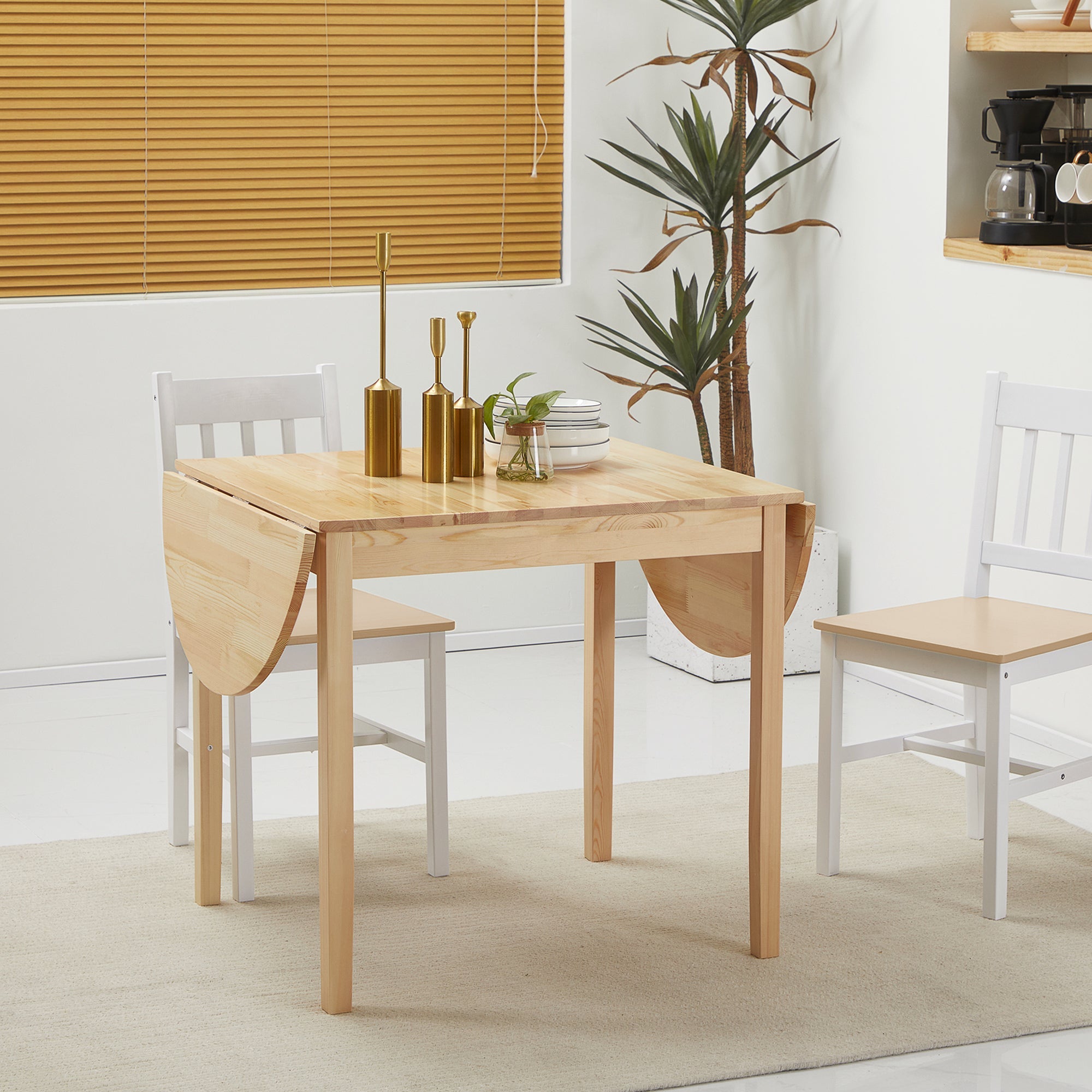 HOMCOM Natural Solid Wood Kitchen Table Drop Leaf Folding Dining Table for Small Spaces Natural Finish