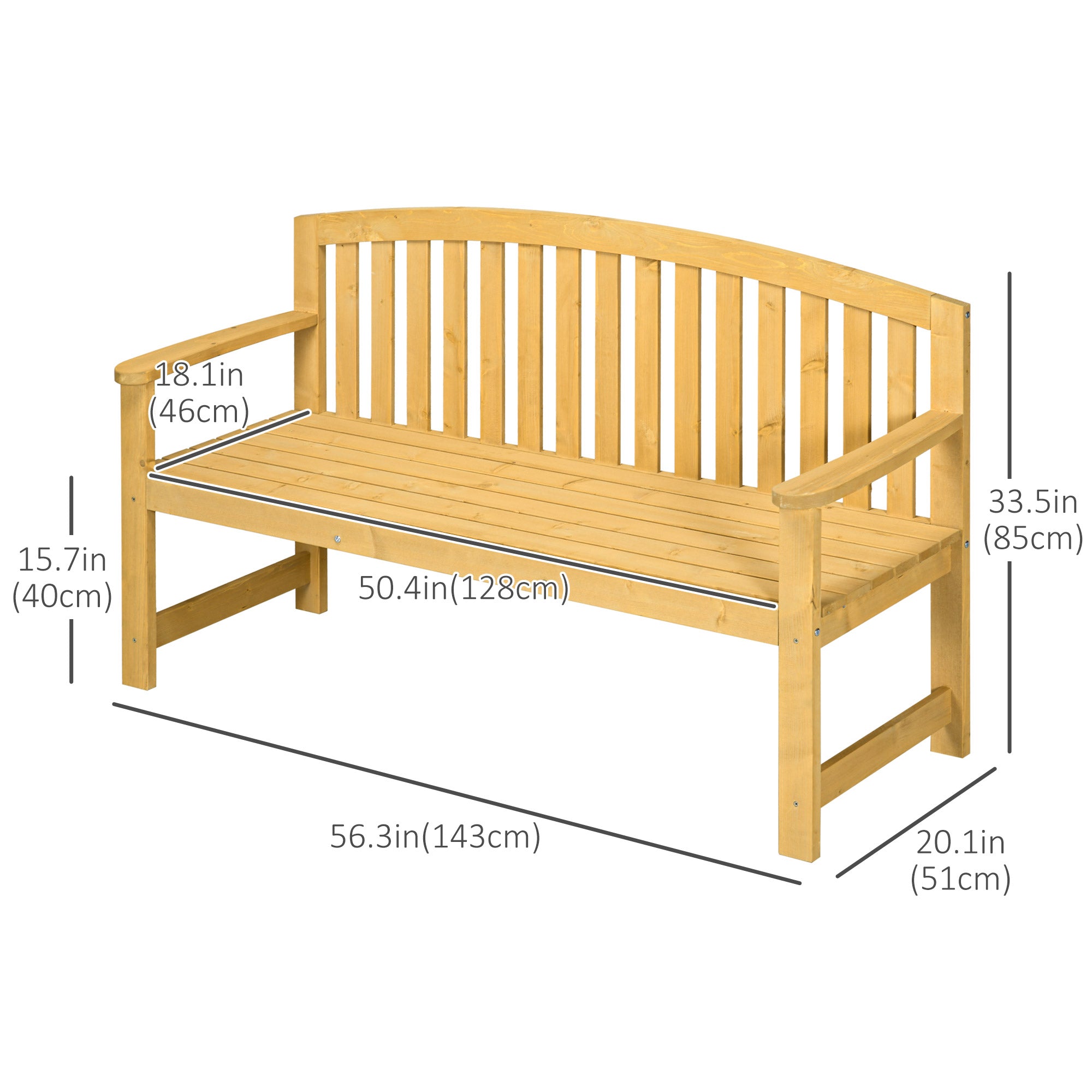 Outsunny Garden Bench 4.7Ft 2 Seater Outdoor Patio Seat Slatted Design for Park Yard Indoor Orange