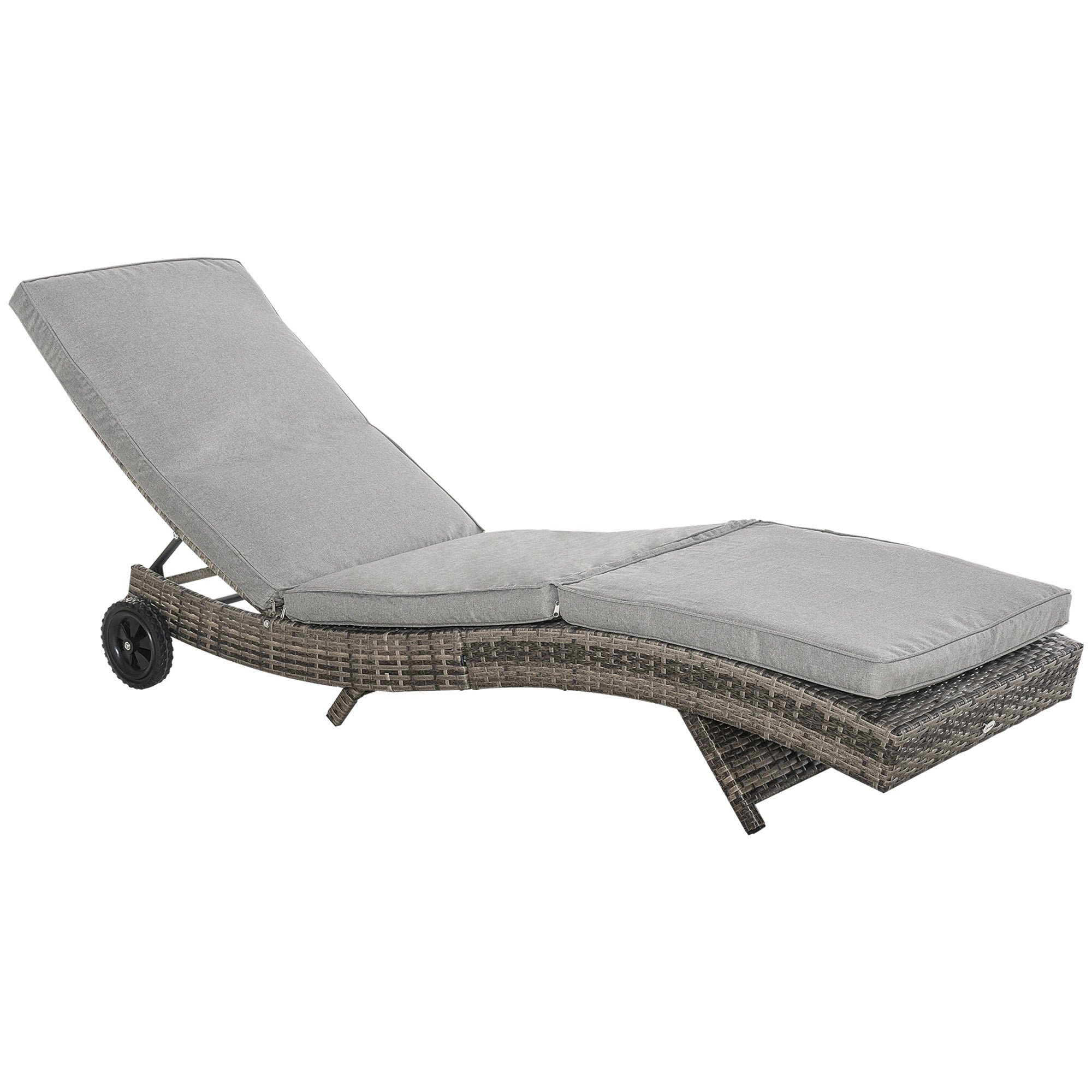 Outsunny Rattan Wicker Sun Lounger with Adjustable Backrest S Shape Outdoor Chaise Lounge Relaxer for Patio Deck Poolside Grey