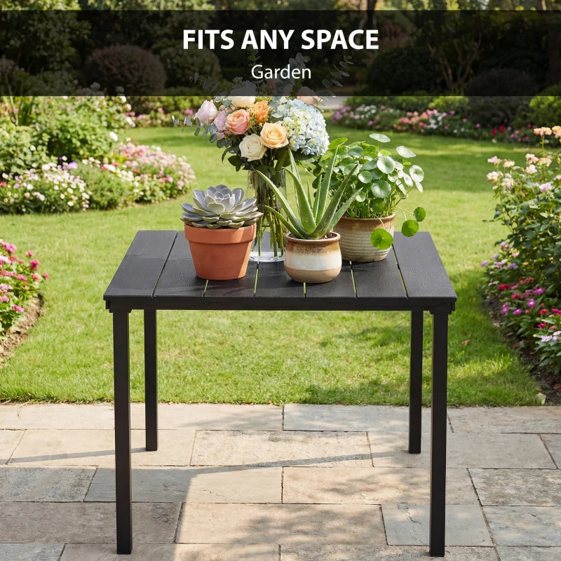 Outdoor Dining Table for 4, Square HDPE Patio Table with Metal Legs for Garden, Backyard, Balcony, Deck, Black