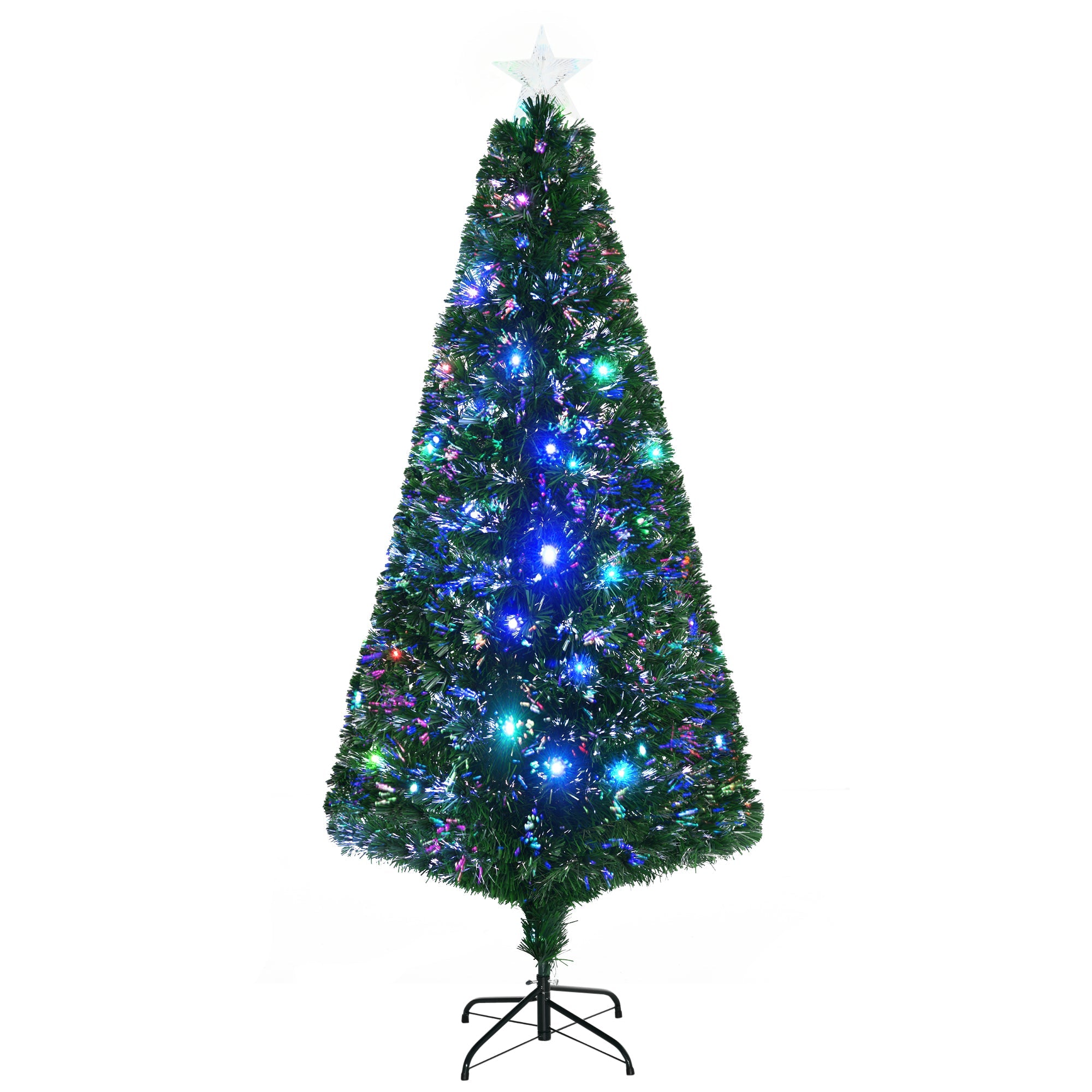 HOMCOM 6FT Prelit Artificial Christmas Tree, Fiber Optic Tree Xmas Decoration with Multi-colored Light, 230 Tips