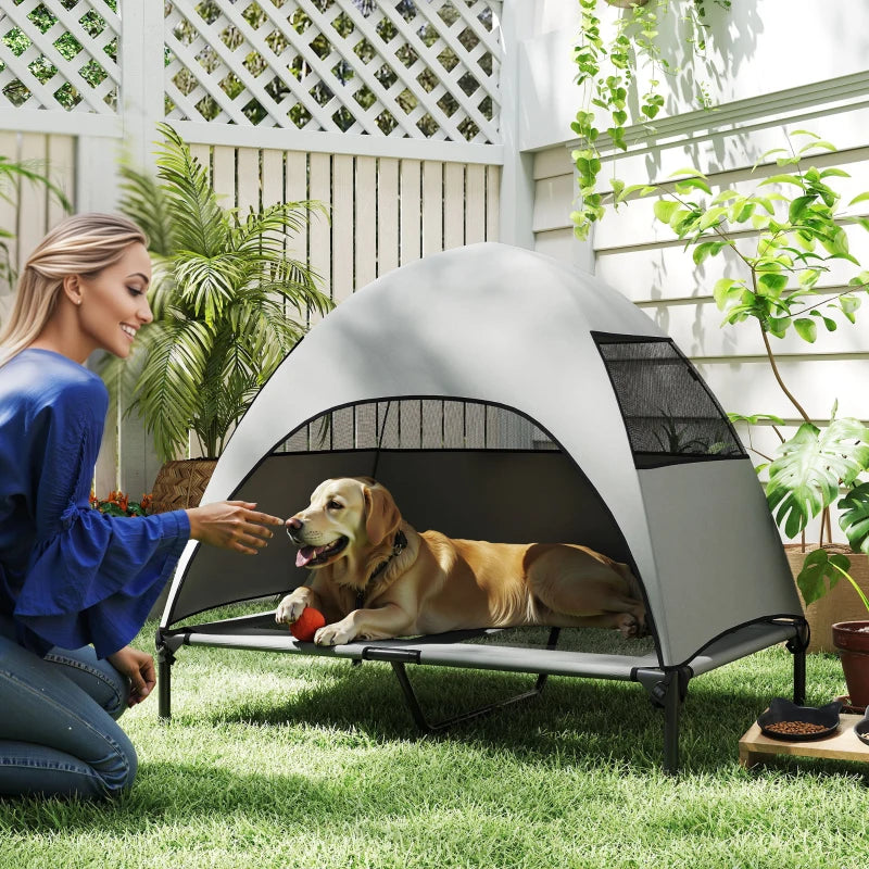 Elevated Dog Bed with Canopy Raised Dog Bed Washable Mesh Steel Frame 41.7" x 29.9" x 39" Light Grey