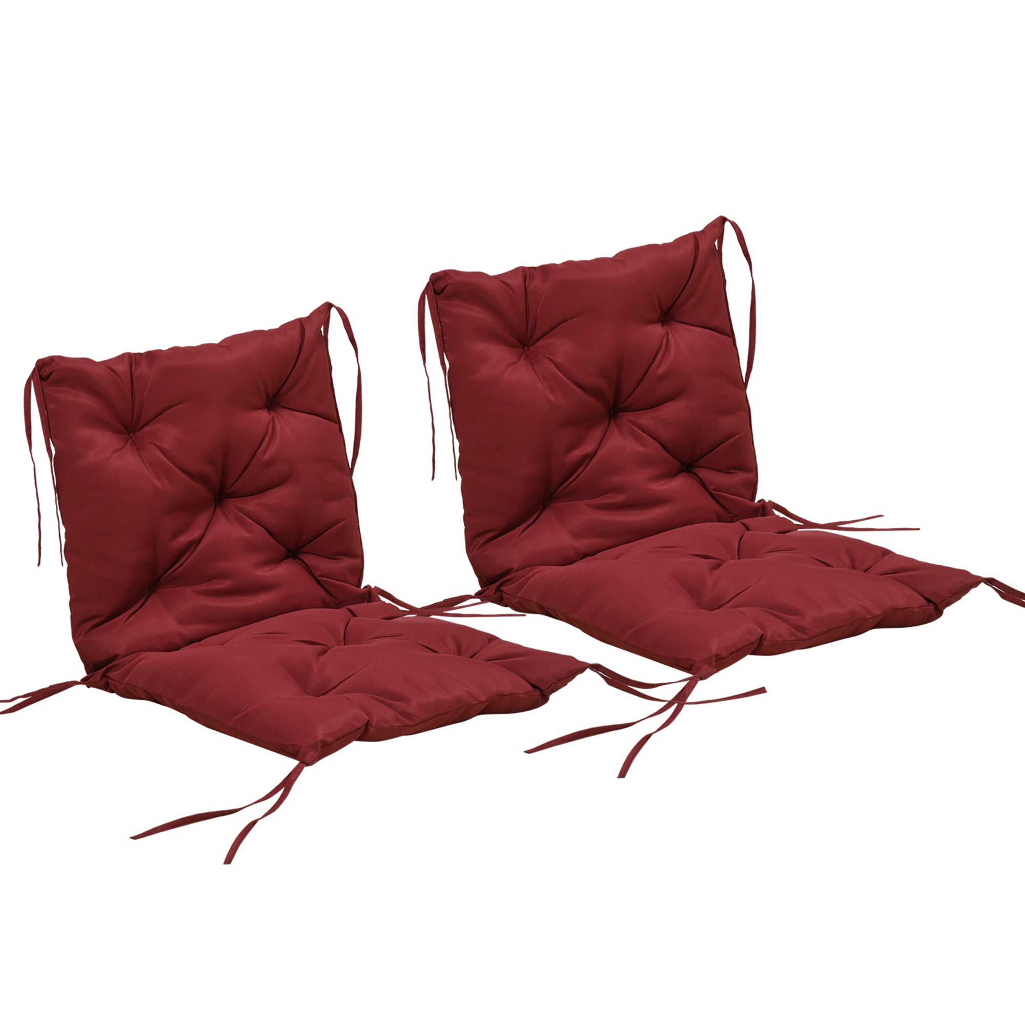 Outsunny Garden Chair Cushions Set of 2 Comfortable Seat Pads with Backrest Ideal for Sunbeds & Rocking Chairs Wine Red