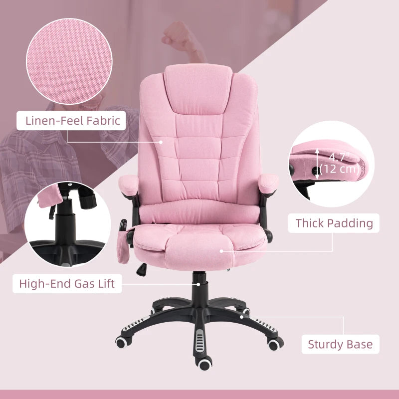 6 Point Vibrating Massage Home Office Chair High Back Executive Chair with Reclining Back, Swivel Wheels, Pink