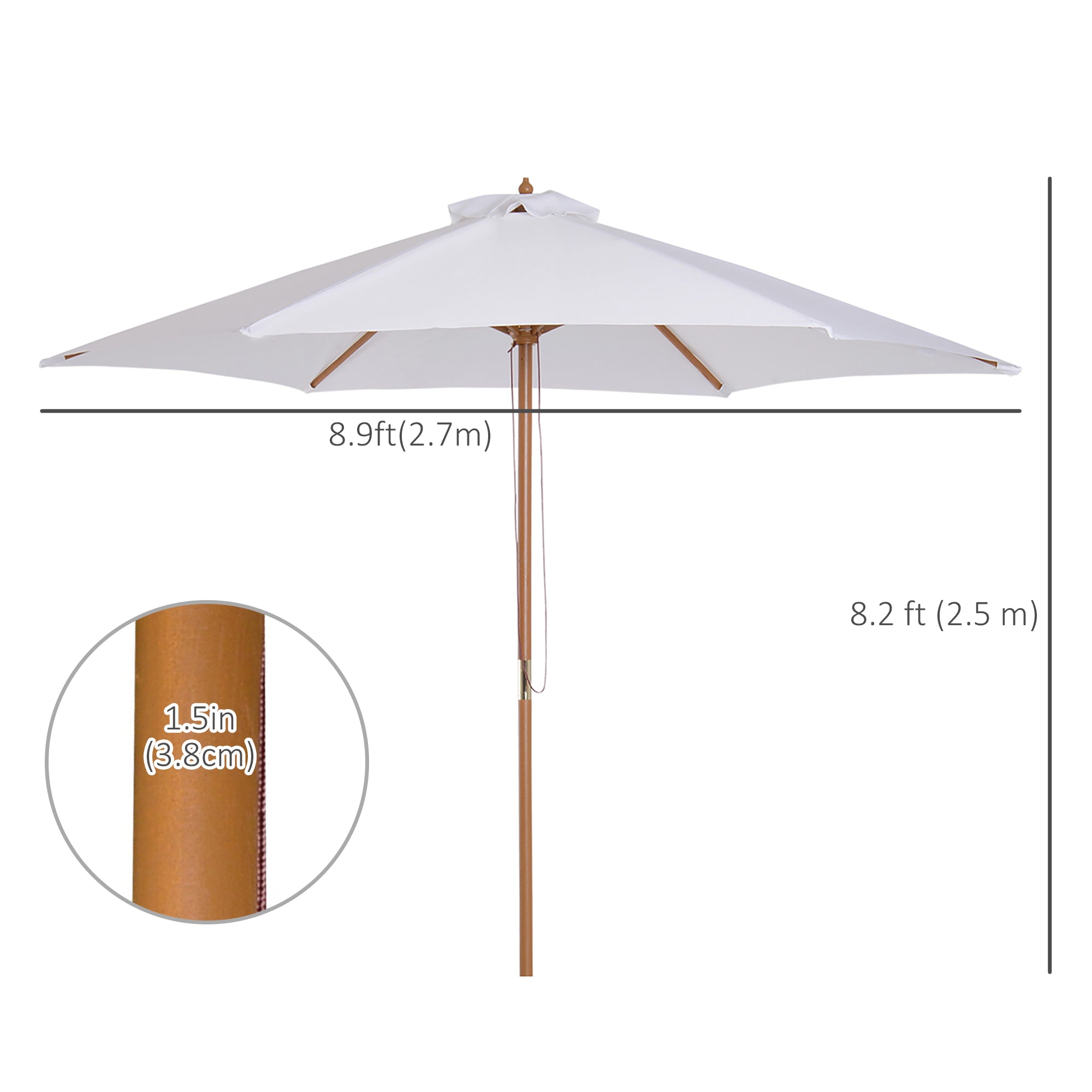 Outsunny Market Outdoor Patio Wood Sun Umbrella ⌀9' x 8' H Sunshade Garden Parasol UV Protection Beige