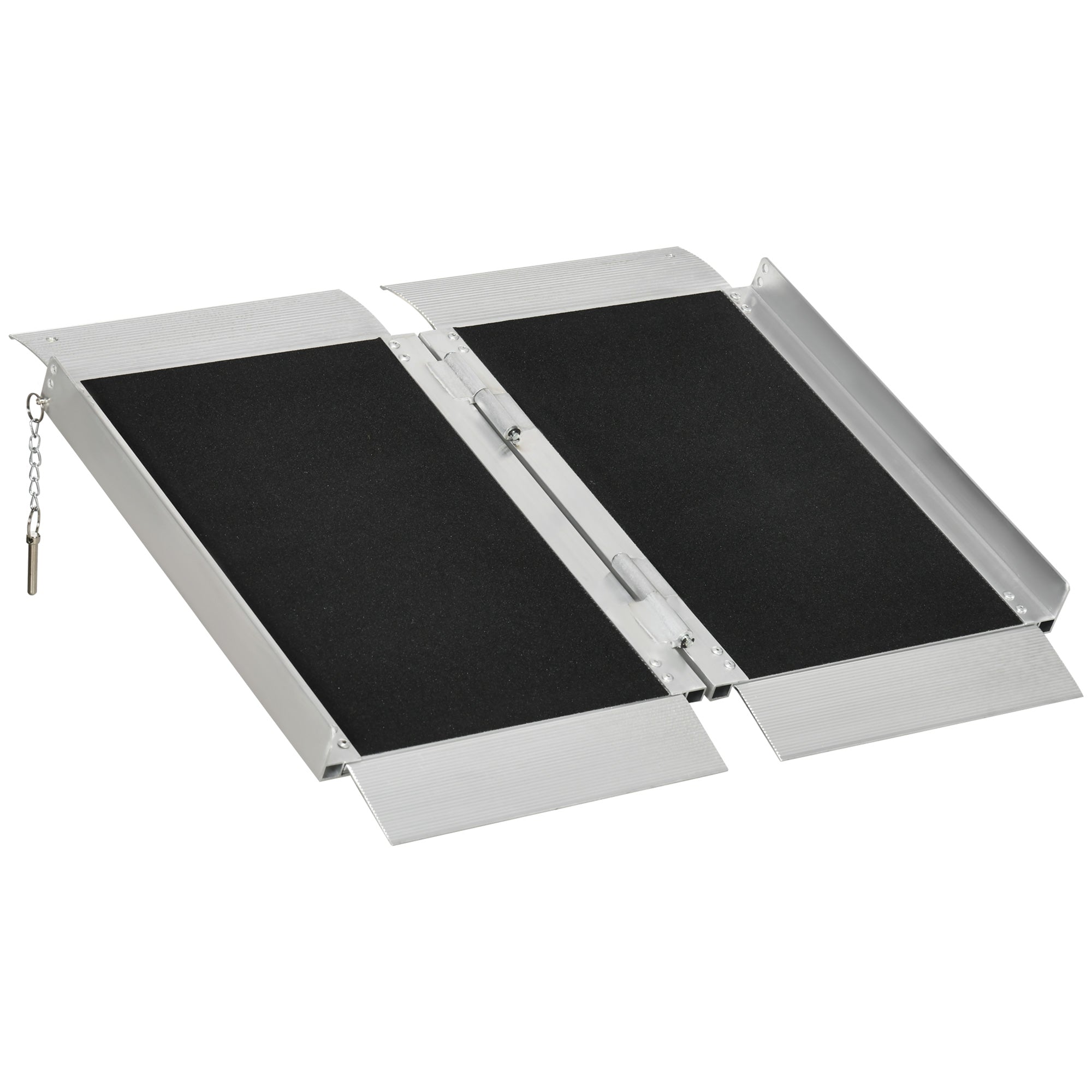 HOMCOM 2ft Aluminum Portable Wheelchair Ramp Threshold Mobility Aid Single-fold Scooter Ramp with Handle