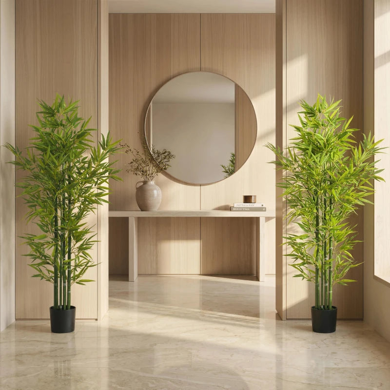 5FT Artificial Bamboo Tree, Faux Decorative Plant in Nursery Pot for Indoor Decor, Set of 2